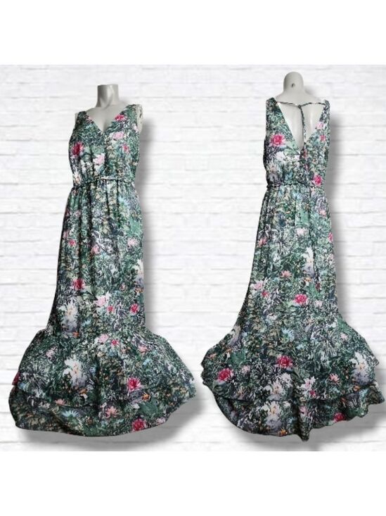H&M Dresses & Skirts - H&M Conscious Collection Green Tropical Print Floor Length Dress Size 10